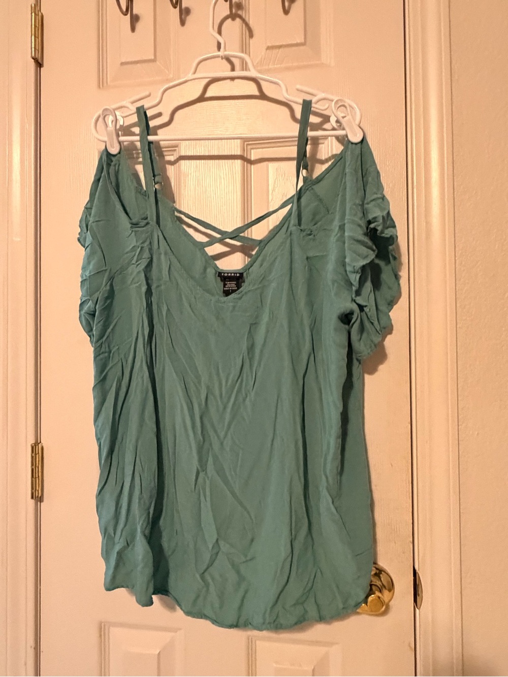 torrid Teal Cold-Shoulder Crisscross Strap Camisole